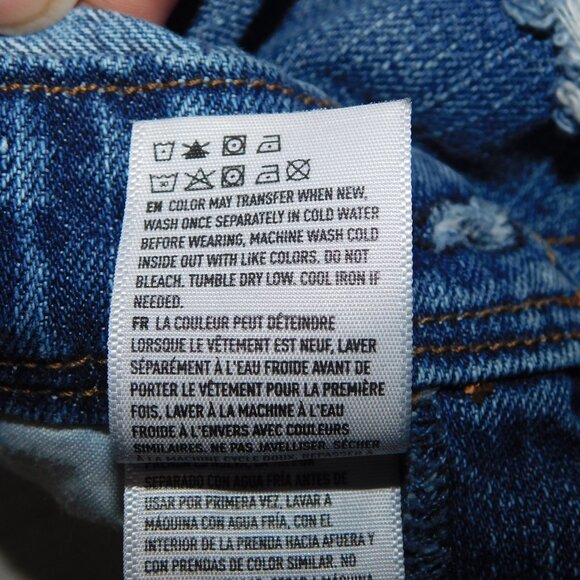 AE American Eagle Womens L Distressed Blue Jean Denim Short Overalls Medium Wash - Picture 8 of 12